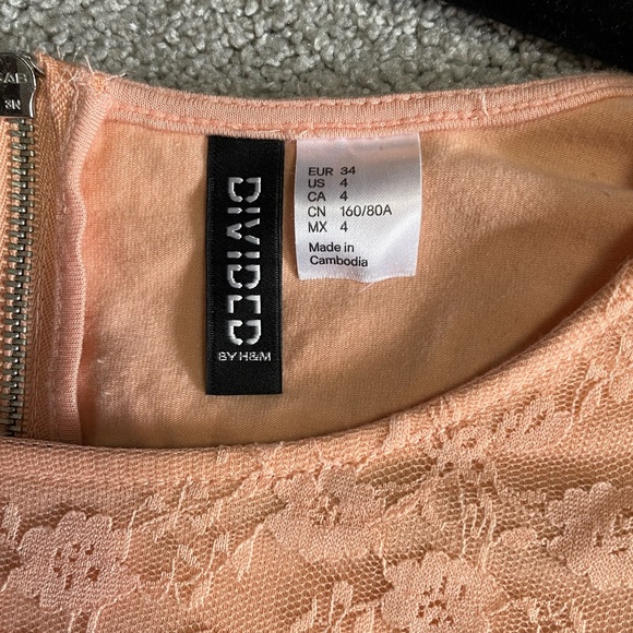 Divided Peach Lace Mini Dress. - Picture 4 of 4